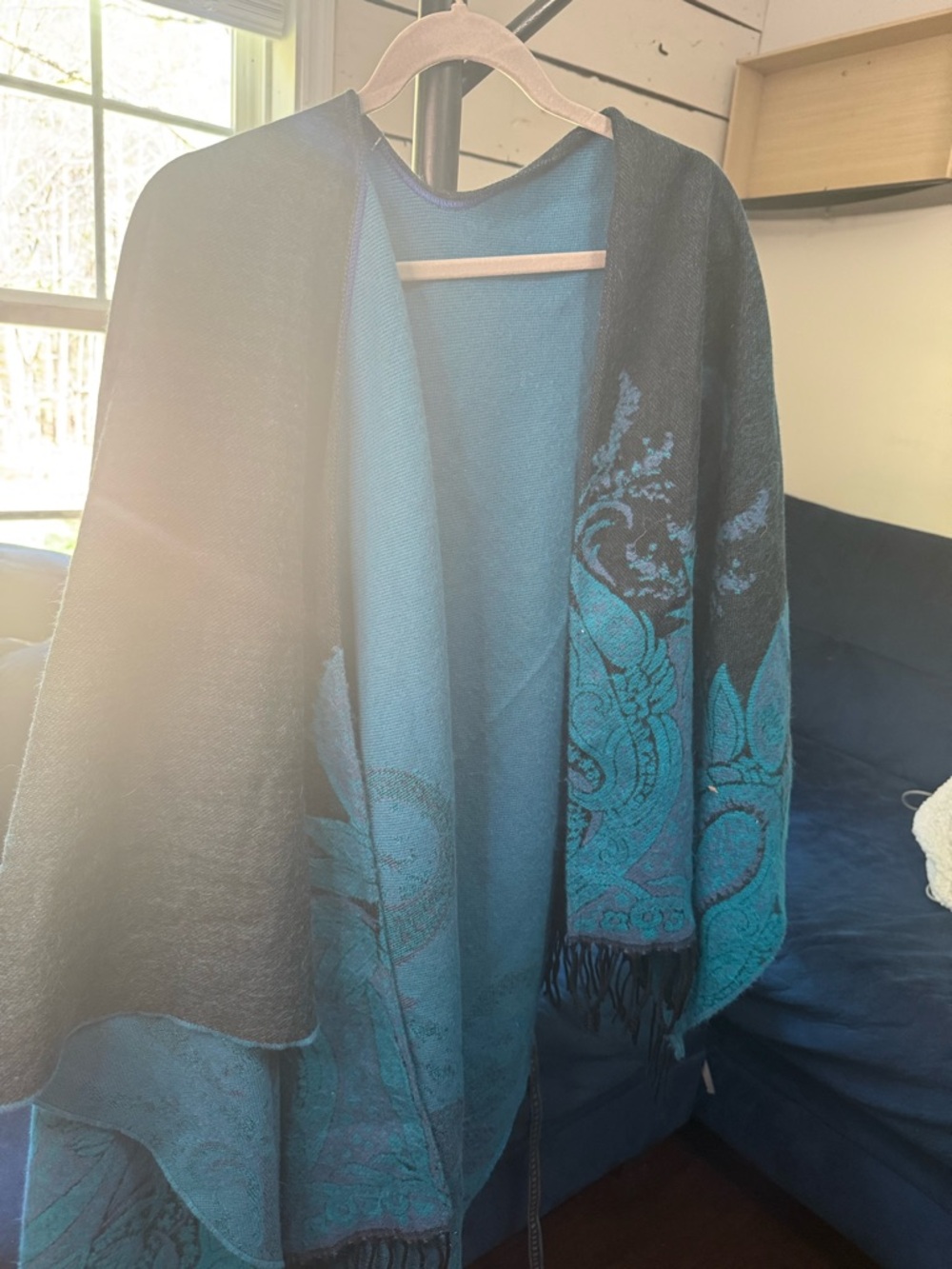 Teal and Black Paisley Shawl Wrap